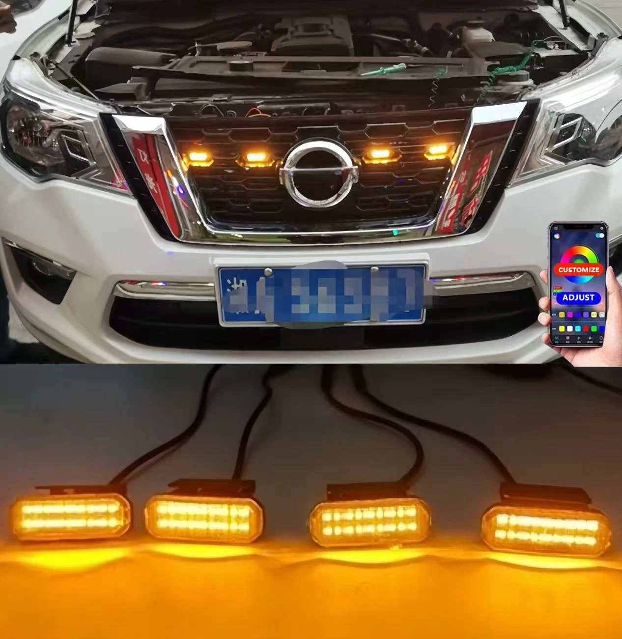 

LED Car Lights Front LED Grille Lights With Harness Eagle Eye Lamp FOR NISSAN TERRA center mesh small yellow light Accessories