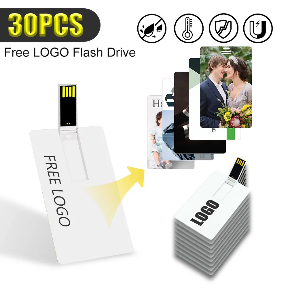 30pcs/lot Free Custom photo Credit Card USB Flash Drive 64GB 32GB cle usb pendrive Photography Gifts 16GB 8GB memoria stick