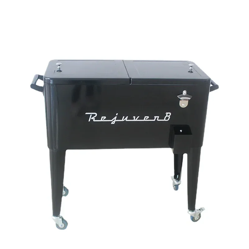 Black rolling ice chest portable patio party drink ice cooler cart on wheels