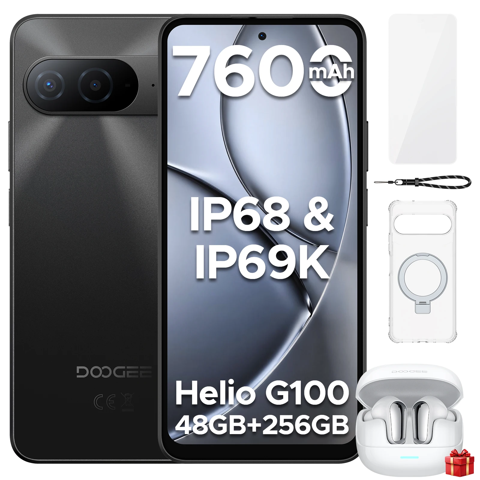 DOOGEE B10 Smartphone Android 16 48GB+256GB IP68 6,63” FHD 120Hz Display Helio G100 7600mAh Grote batterij 64MP Camera Mobiele telefoon