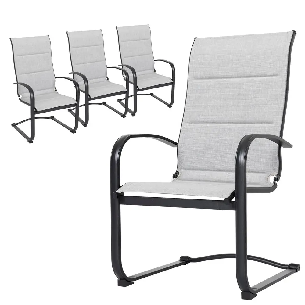 

Patio Chairs Set of 4, AllWeather Padded Textilene Outdoor Dining Chairs with Spring Motion and High Back, Breathable Patio Cha