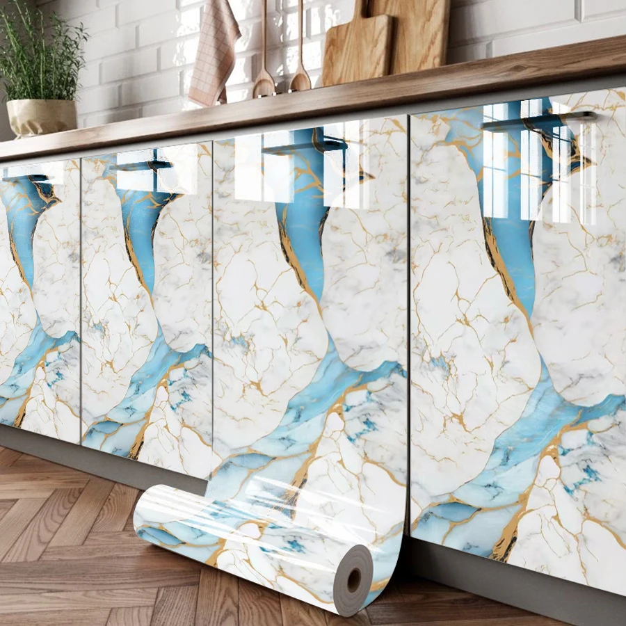 60cm Waterproof Marble Self-adhesive Wallpaper, Contact Paper for Kitchen & Bathroom Countertops, Waterproof Wall Stickers