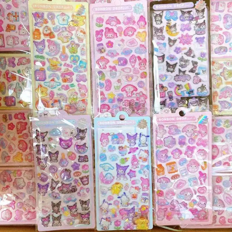 

8 шт. Kt Kuromi Melody оригинальность светящаяся 3d рельефная наклейка водостойкая милая декоративная наклейка мультяшная хрустальная наклейка