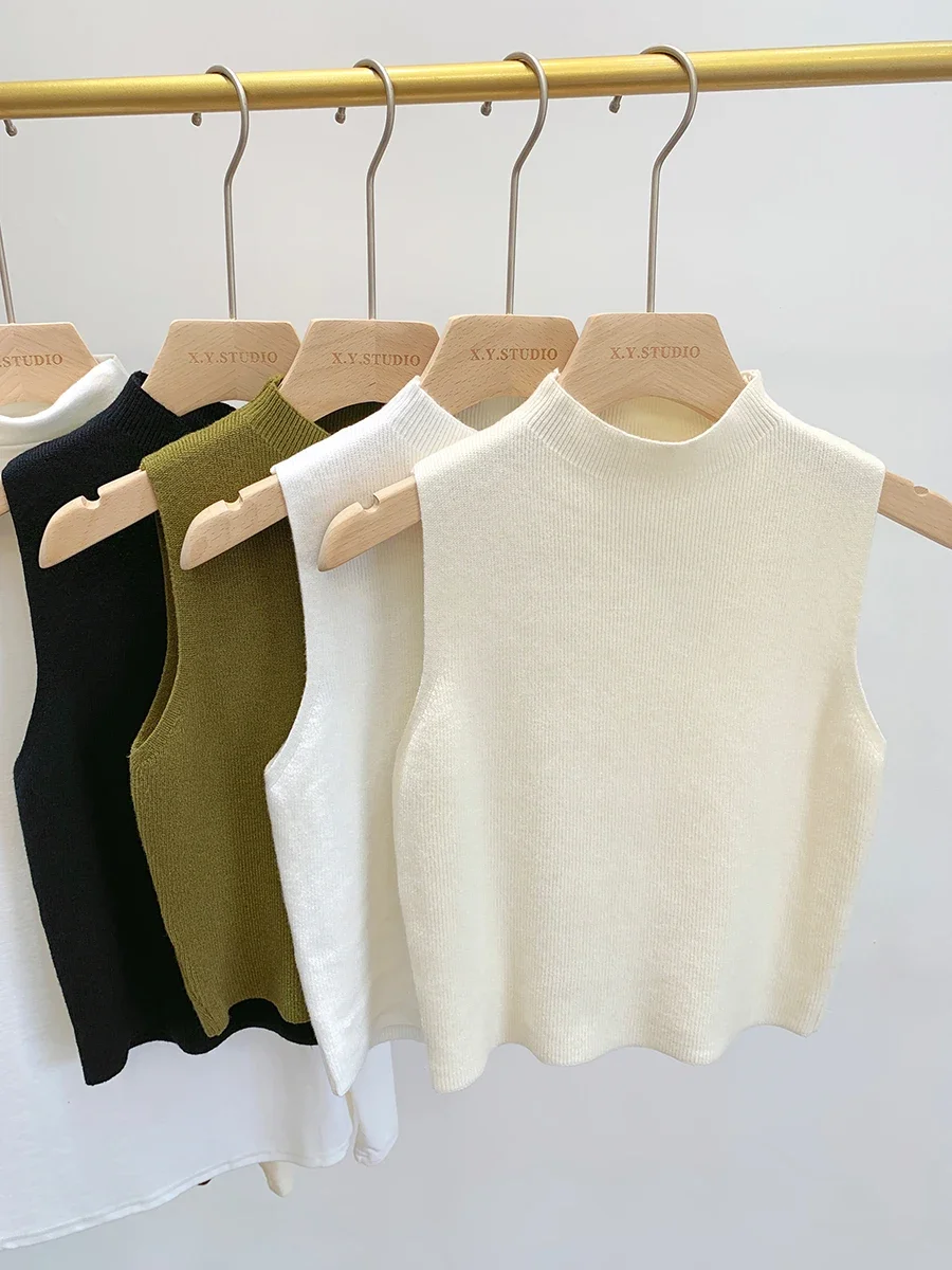 

Women's Knitted Sleeveless Sweater, Slim Fit Tank Top for Spring, Summer, Fall & Autumn, Solid Color Pullover 2025 니트
