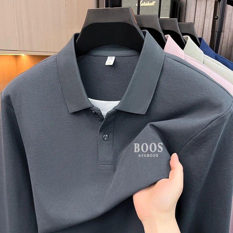 Luxury Quality Men's Fake Two-Piece Print Polo Shirt Containing Cotton Long Sleeve Soft Warm T-Shirt Comfortable Men's Clothing