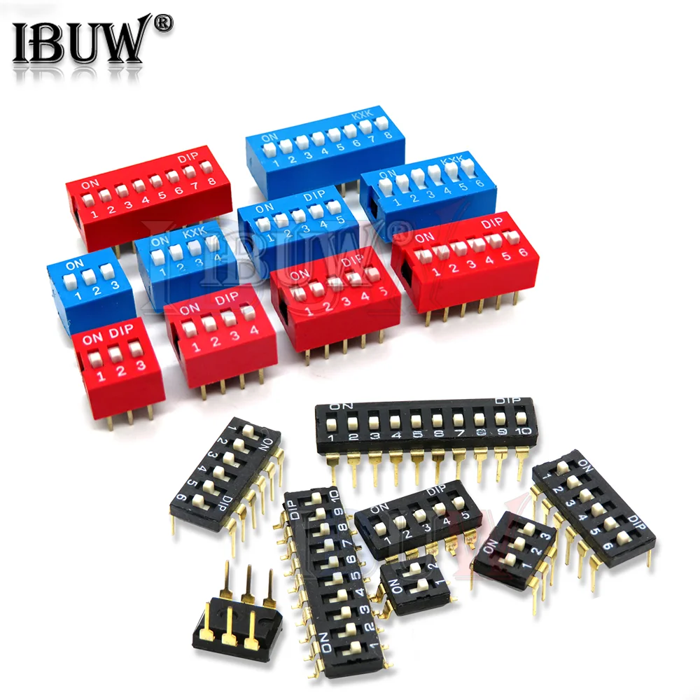 10PCS Slide Type Switch Module 1 ~ 12 Bit 2.54mm Position Way DIP Blue Pitch Toggle Switch Blue Snap Switch For PCB 8PIN 6PIN