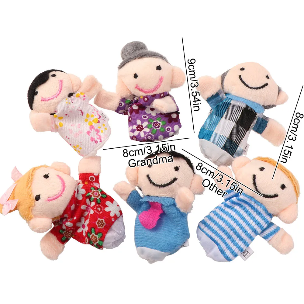 6Pcs Soft Plush Finger Puppets Set Interactive Educational Mini Early Education Toys Cartoon Cloth Velvet Family Dolls