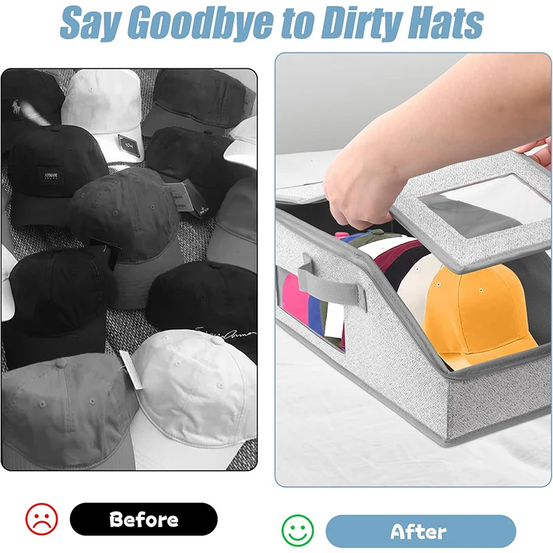 1 قطعة منظم قبعة كبيرة جدًا لقبعات البيسبول صندوق تخزين منظم قبعة بيسبول قابل للتكديس مع نوافذ شفافة مزدوجة JT529 #6
