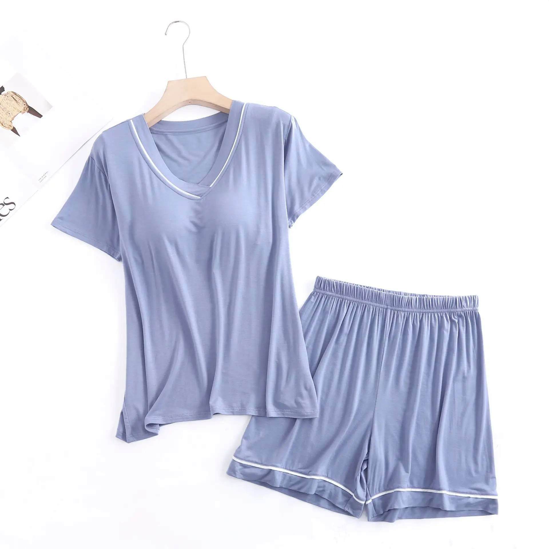 Abbigliamento da notte modale con coppa sul petto Set da 2 pezzi femminile Pigiama da donna Indumenti da notte estivi sottili a maniche corte Abito da casa allentato