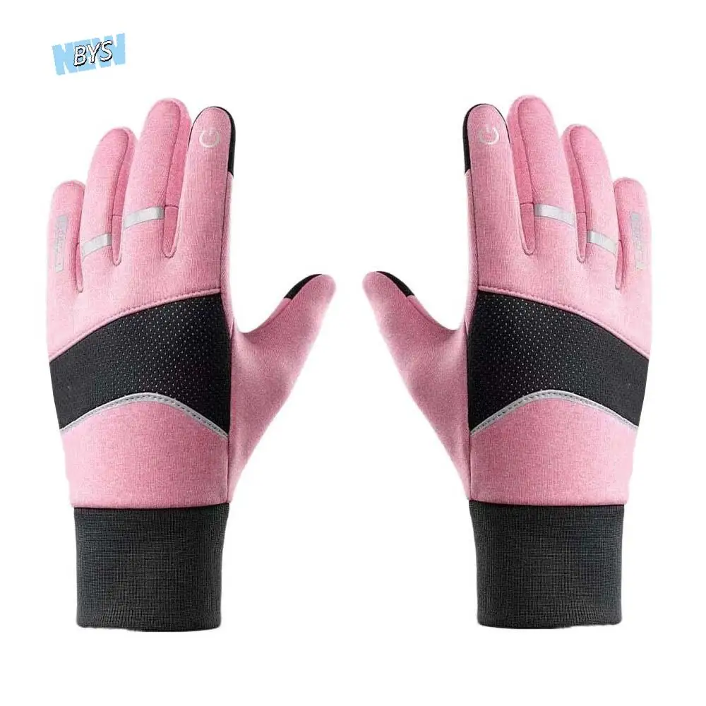 

Polar Fleece Plush Thickened Gloves Soft Anti-splash Water Nylon Anti-cold Mittens Swen Reflective Stripe