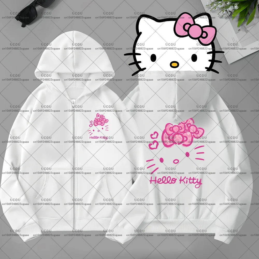 2 шт., белые, черные толстовки для пар «Сестра», пальто Hello Kitty MINISO, повседневный свитшот, подарок, футболка Y2k, верхняя одежда, осень-зима