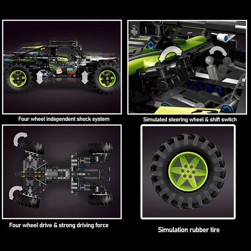 1890 pièces technique 4WD RC Buggy tout-terrain modèle de course blocs de construction ensembles véhicule d'escalade assemblage brique jouets garçons enfants cadeau