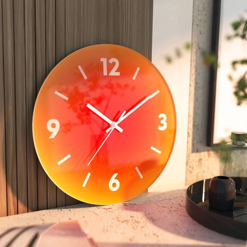 12inch Nordic Sunset Wall Clock Celebrity Ins Light Luxury Living Room Punch-free Creative Decoration Mute Simple Glass Clock