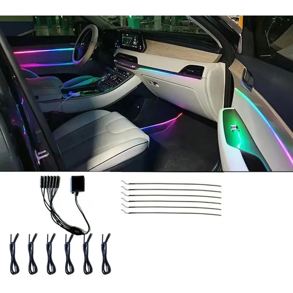 

Светодиодная подсветка салона автомобиля, светодиодная лента Sympy RGB для автомобиля, 6 в 1 с 204-дюймовым акриловым оптоволокном, многоцветная подсветка.