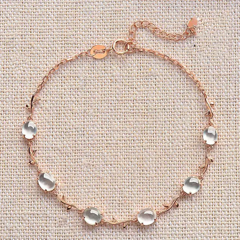 Original design natural ice ellipse chalcedony plant winding bracelet retro elegant and fresh charm little fairy silver jewelry