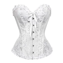 White Corset Top Plus Size Women Bustier Overbust Sexy Lace up Floral Lingerie Vintage Victorian Fashion Black Red DropShipping