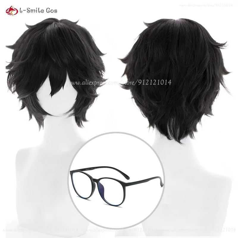 

Парик для косплея Amamiya Ren, черные короткие парики для P5 Kurusu Akira, костюмы аниме, парик для косплея, термостойкие синтетические волосы на Хэллоуин