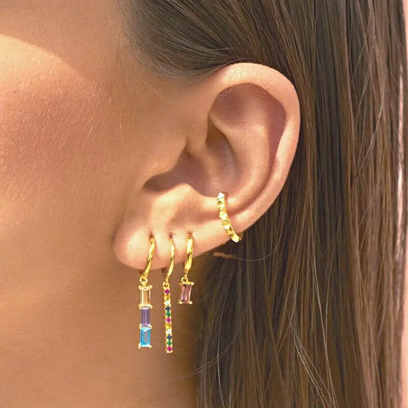 925 Sterling Silver Needle Pink Crystal Heart Hoop Earrings for Women Fashion Geometric Pendant Earrings Luxury Jewelry Gifts