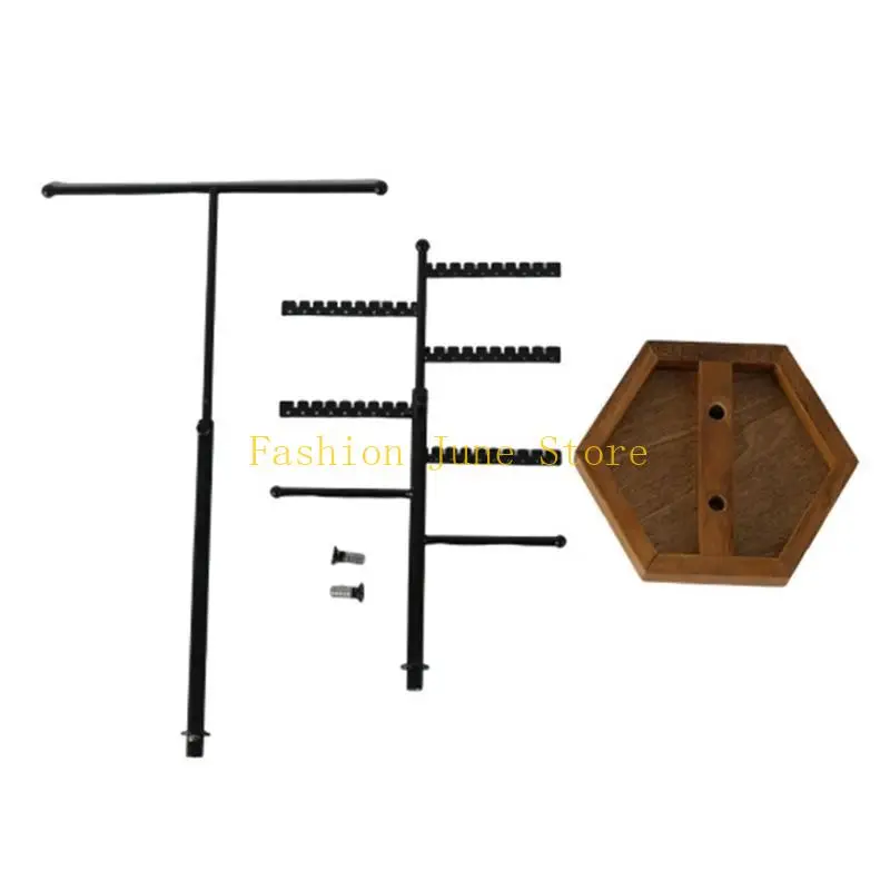 

N5KA Telescopic Earring Stand Display 5-Tiers Jewelry Ear Holder with Wooden Tray for Necklaces Bracelets Gift