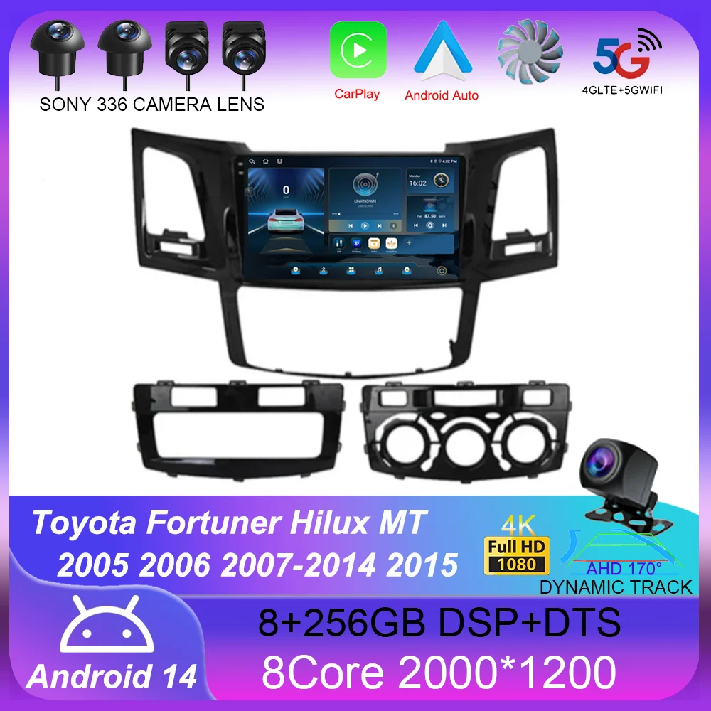 Android 14 Voor Toyota Fortuner Hilux MT 2005 2006 2007-2014 2015 Autoradio Multimedia Video Player GPS Navigatie DSP Carplay 2 K