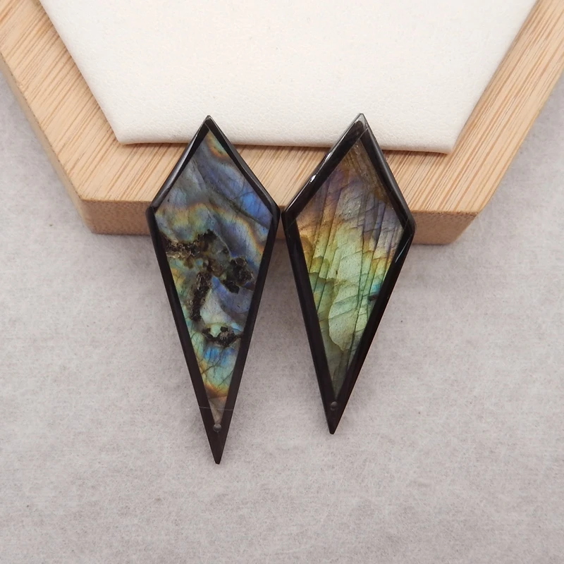 

2PCS B&F Obsidian & Labradorite Pendant Beads Natural Handmade Stones for Jewelry Making Supplia 49x18x4mm 45x9x4mm 8.7g