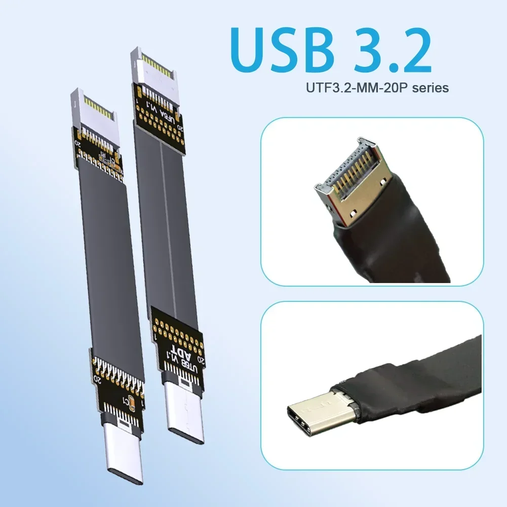 20G USB 3.2 Gen 2x2 Type C to 19/20P Type E Male Female Up Down Angled Flat Ribbon Cable Adapter ITX/ATX Motherboard A4 Extender