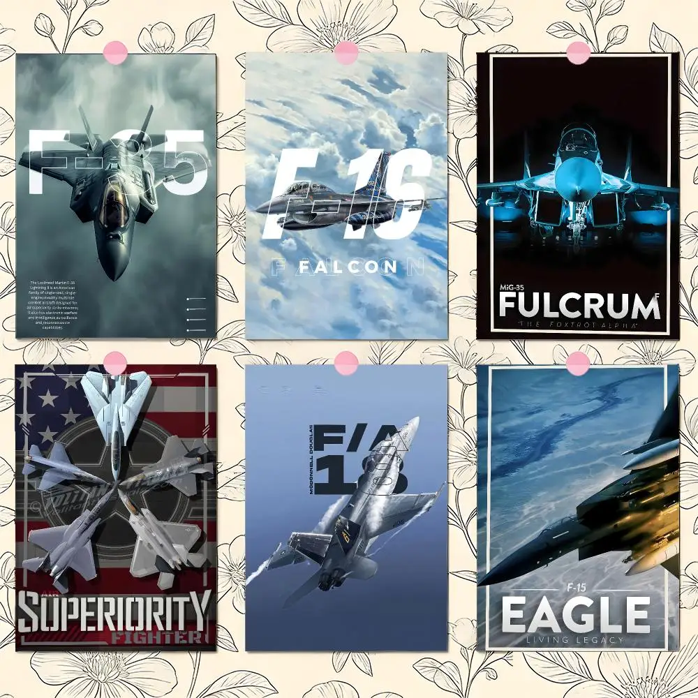 American Fighter F-16 F-22 F-35 Poster Matte Self-Adhesive Wall Art Print Living Room Bedroom Home Decor