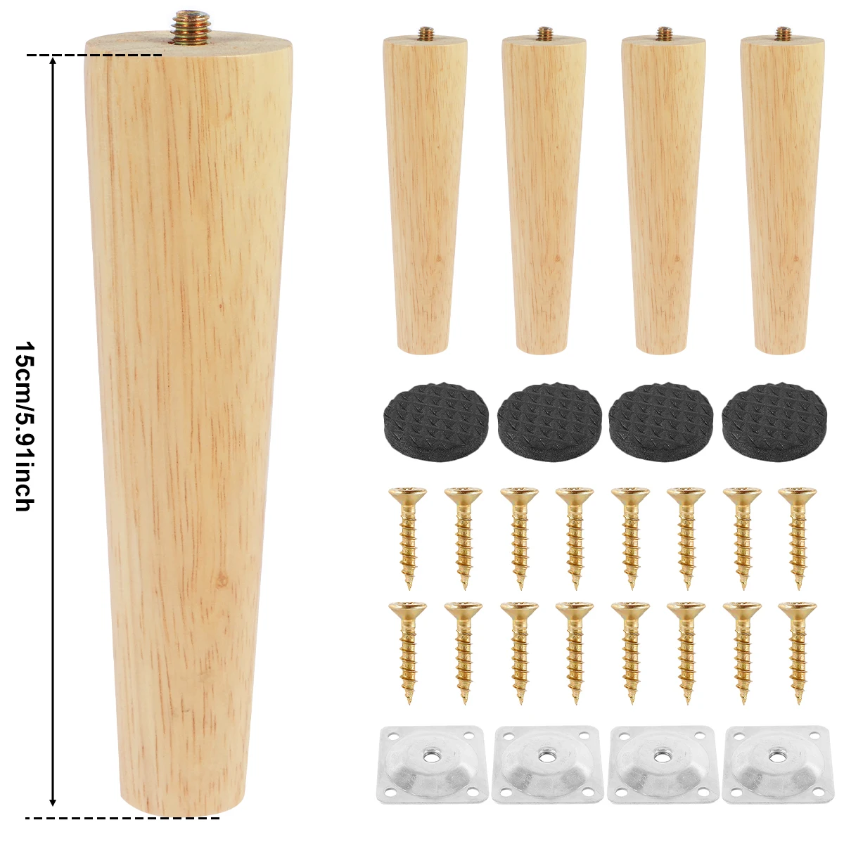 NONE 4-teilige Möbelbeine aus Holz, solide Möbelfüße, schräge/gerade Tischfüße, rutschfeste Stuhlfüße, Ersatzfüße, schräg 6