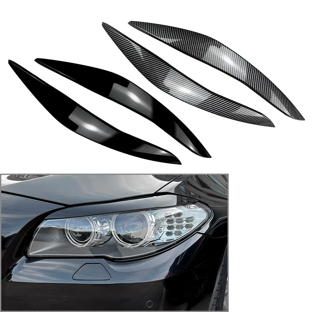 

2Pcs Car Front Headlight Eyelids Eyebrow Cover Trim For BMW 5 Series F10 F11 2011 2012 2013 2014 Glossy Black/Carbon Fiber