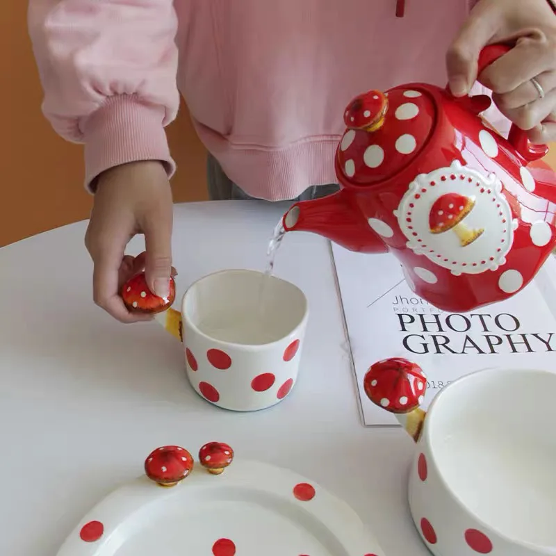 Japanese Style Mushroom Ceramic Plate, Teapot Tableware, Cute Creative Soup Bowl, Oven Special Double Ear Bowl