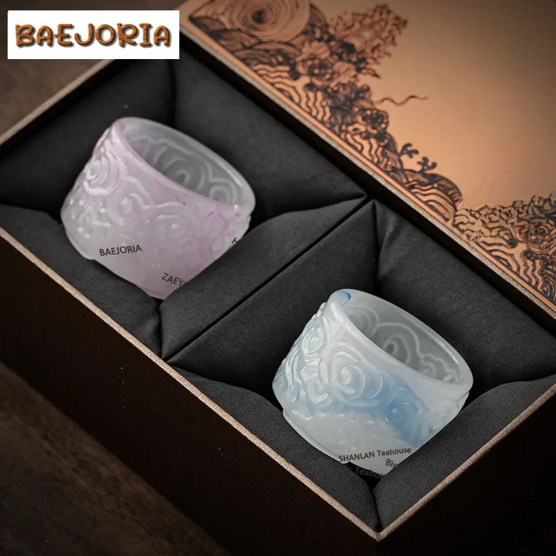 BAEJORIA 2pc/lot White Jade Glass Teacup Zen Tea Bowl Tea Pair Meditation Cup Jianzhan Master Cups Tea Ceremony Supplies Gifts