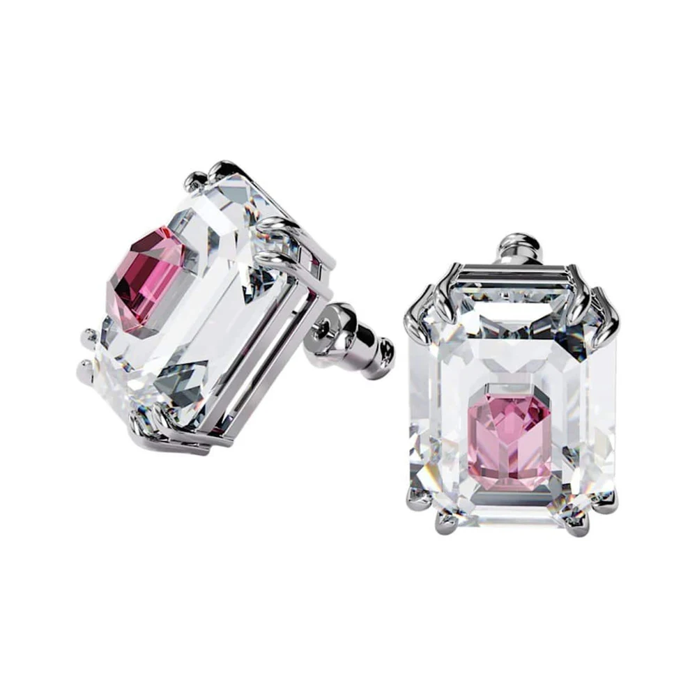 

Emerald-Cut Clear Crystal Studs with Pink Inlay