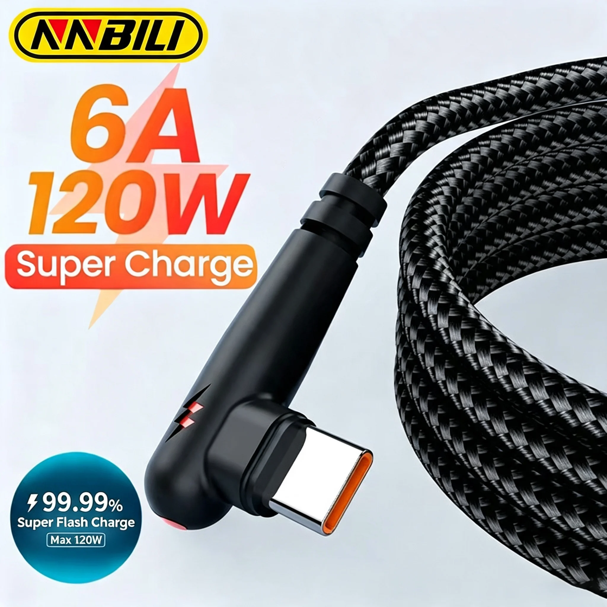 NNBILI 120 W USB Zu Typ-C Kabel 90 Grad Ellenbogen Handy Schnelle Lade Für Huawei Mate 60 Xiaomi Samsung ladegerät Daten Draht