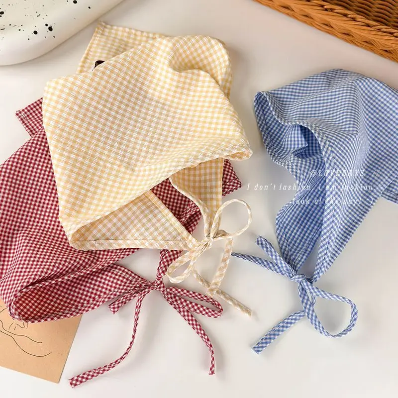 

Cottagecore Plaid Triangle Head Scarf Women Spring Summer Boho Hair Wrap Bandana Sweet Vintage Style Non Slip Daily Essentials