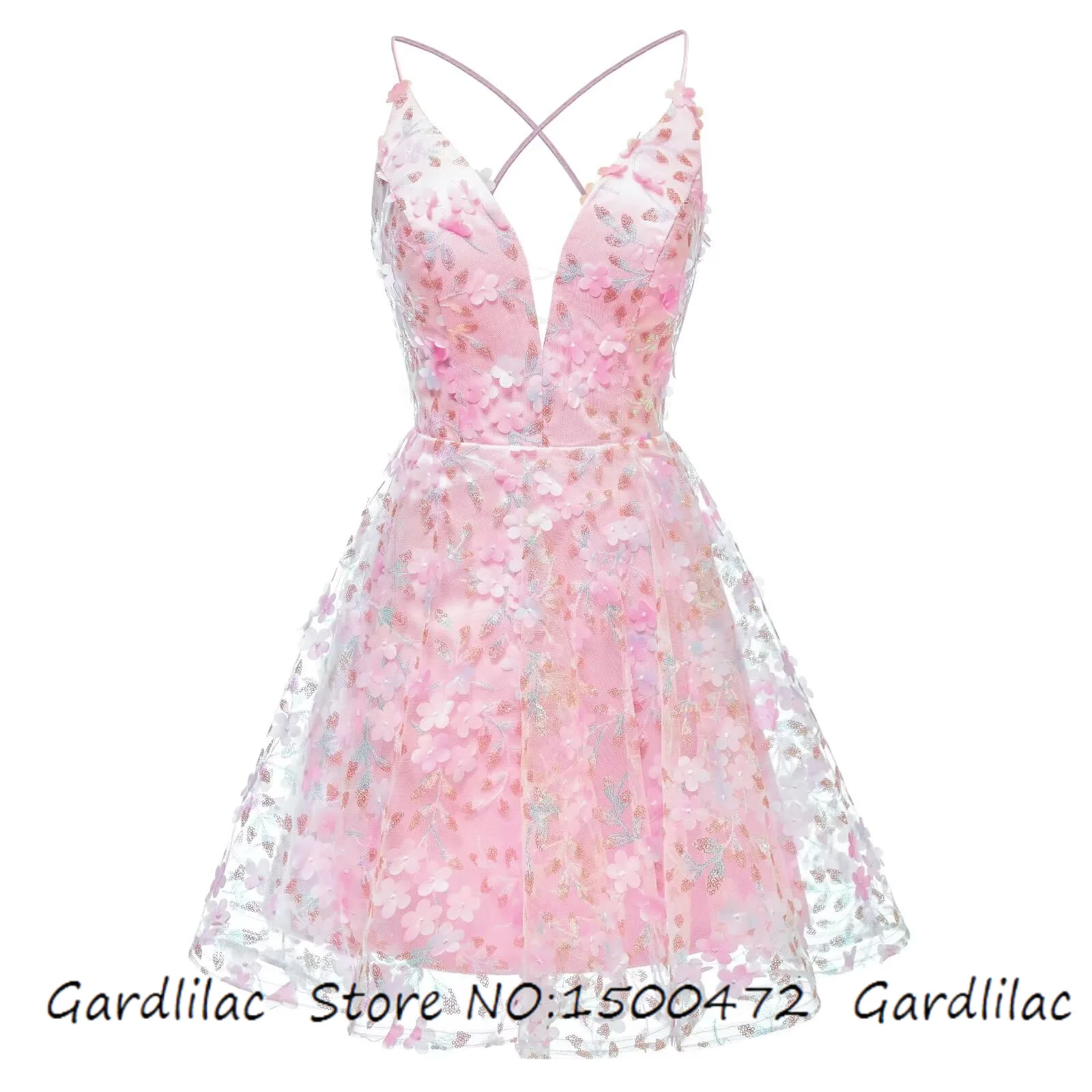 

Платья для встречи выпускников на бретельках для подростков, короткое платье из тюля с 3D цветами и v-образным вырезом, коктейльные платья трапециевидной формы