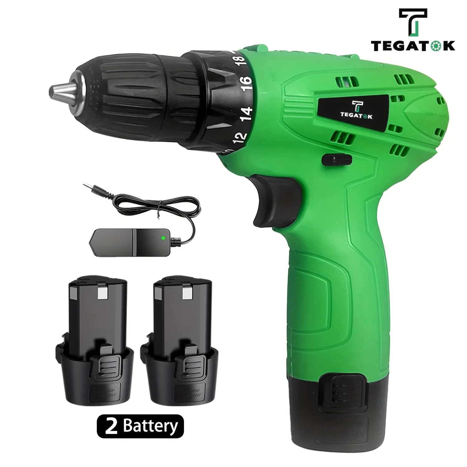 

Tegatok 12V Cordless Drill Set - 3/8 Inch Keyless Chuck, 24Nm Max Torque, for Screwdriving and Drilling to work or home