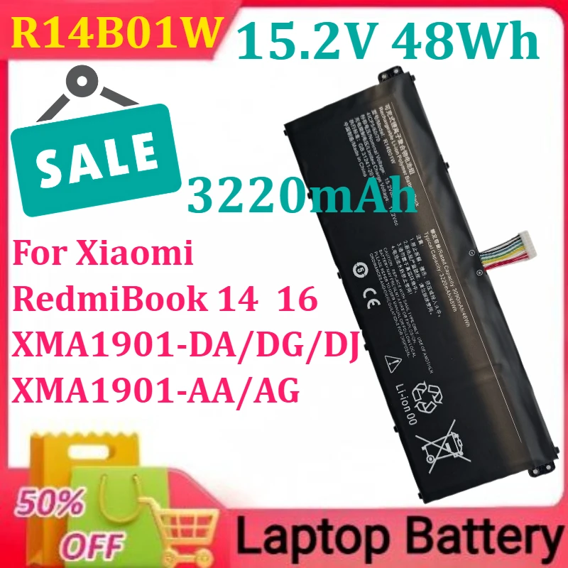 

15.2V 48Wh 3220mAh R14B01W for Xiaomi RedmiBook 14 16 XMA1901-DA/DG/DJ XMA1901-AA/AG Laptop Battery