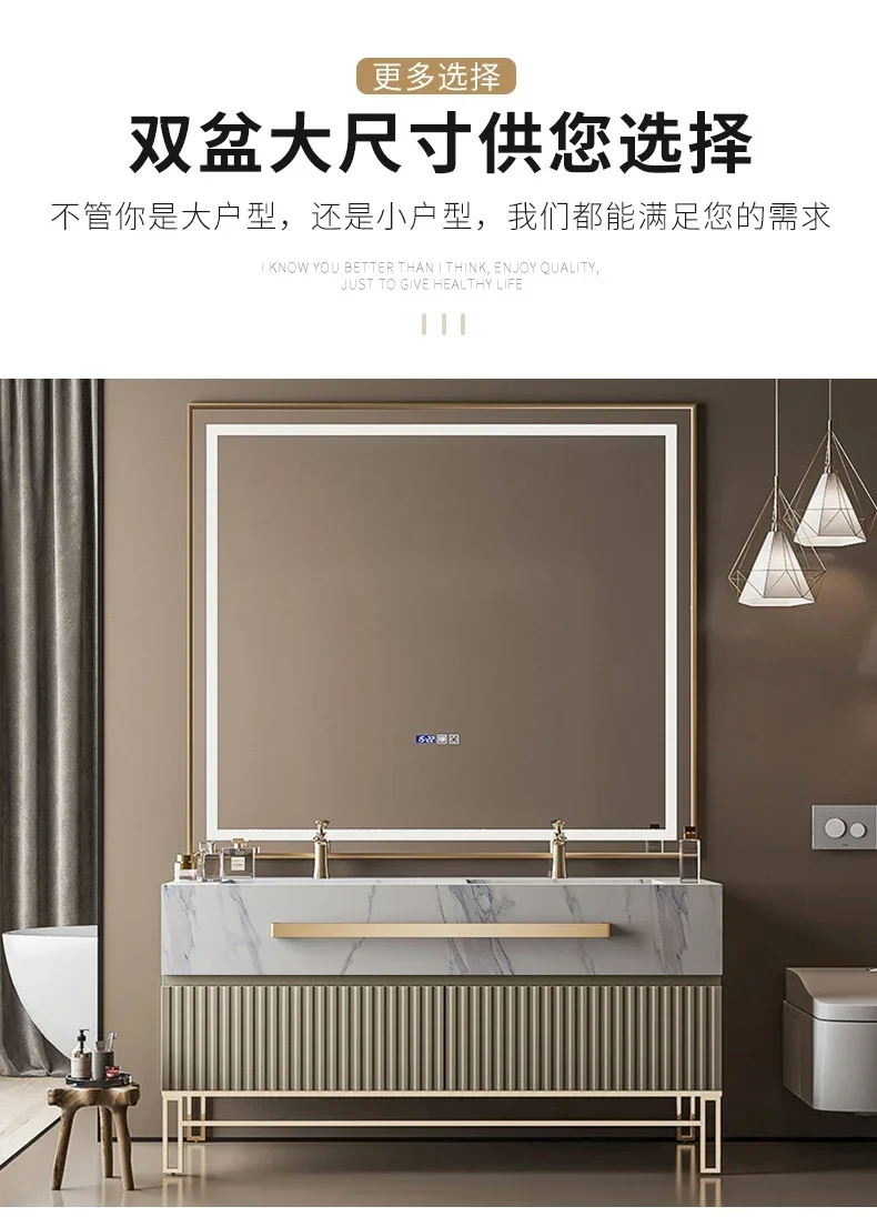 Integrated Bathroom Cabinet Combination Modern And Simple New Hotel Style Bathroom Washstand, Rock Slab Seamless Basin 90 Cm