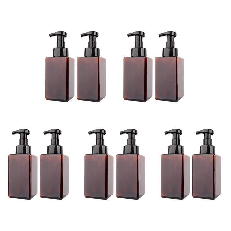 

10 Pack Foaming Soap Dispenser 15Oz Refillable Foam Liquid Hand Soap Empty Plastic Pump Bottle Container - Brown 450Ml