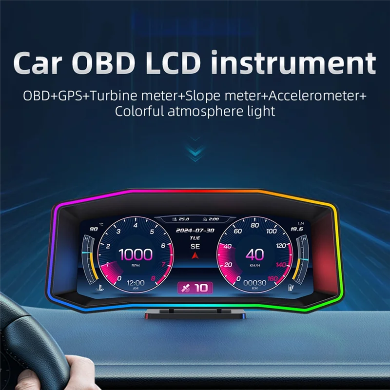 

A73X-P4 OBD+GPS Multi-Function 6.2 Inch LCD Turbine Smart Speed Accelerometer Slope Hud Meter For Vehicles