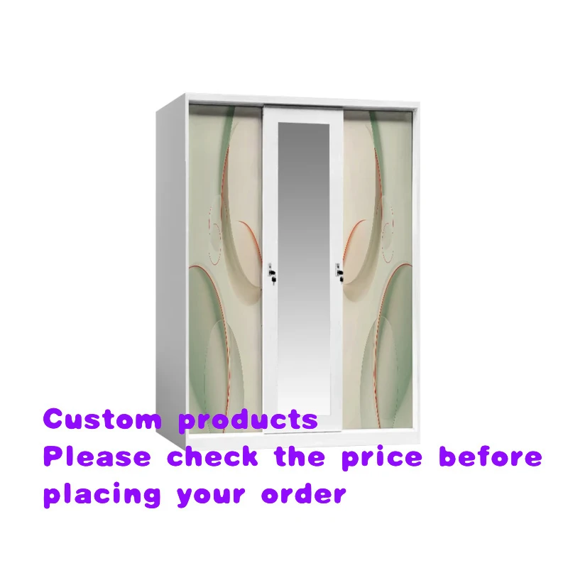 custom.Modern White Steel Bedroom Wardrobe with Sliding Door Printed Hanging Feature Living Room Dining Workshop Laundry