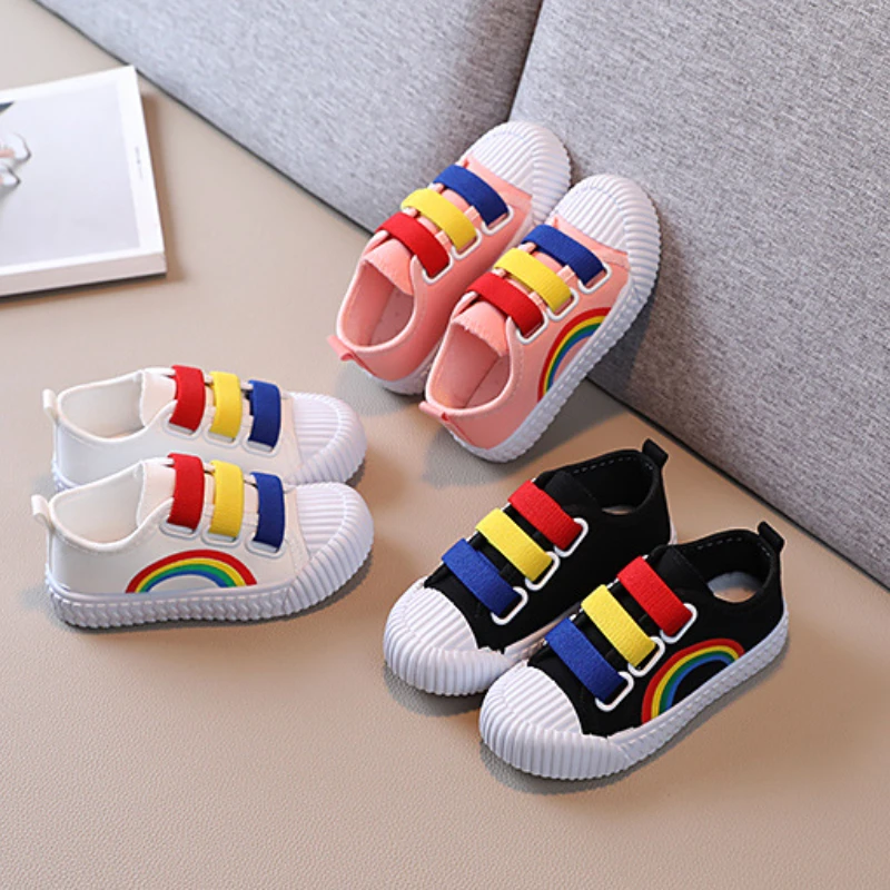 Children Canvas Shoes Spring Autunm New Rainbow Girls Shoes Breathable Non-slip Sneakers Kids Boys Fashion Colorful Casual Shoes