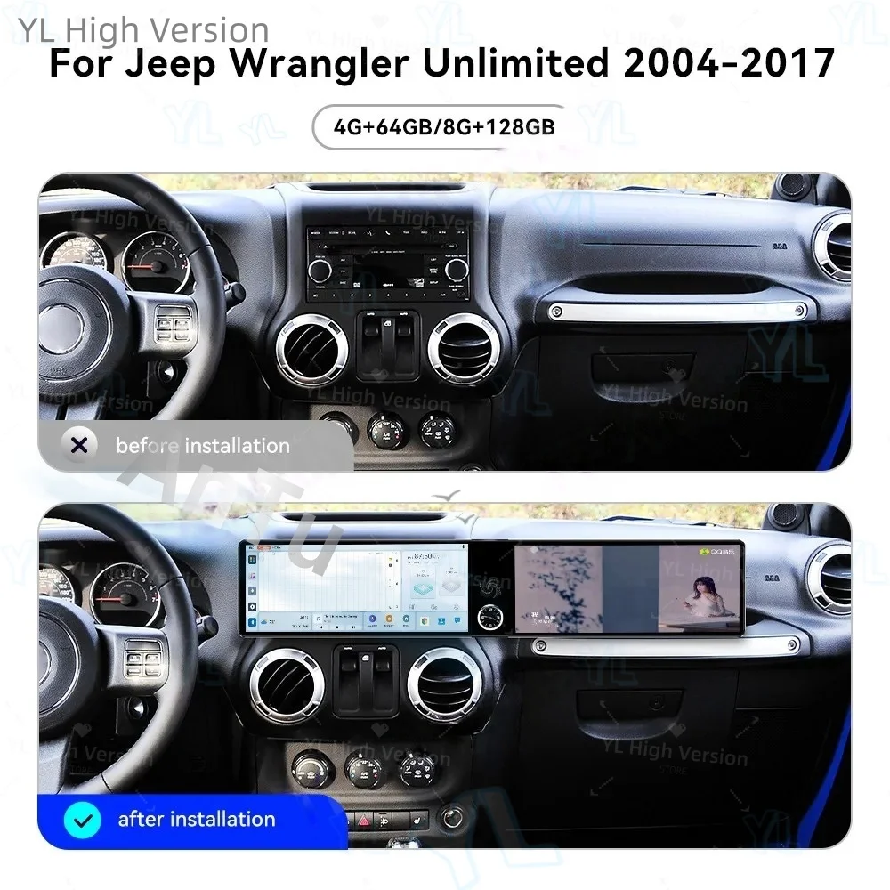 Dual 12.3“ Screen Car Multimedia Player Android Screen For Jeep Wrangler 2004~2023 Car Radio GPS Navi CarPlay Auto Head Unit DSP