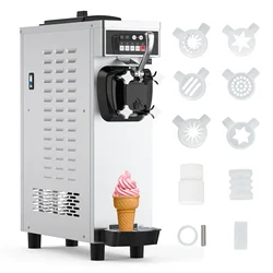 Commercial Ice Cream Machine 4.7-5.8Gal/H 7L Hoppers 1.8L Cylinders 1200W Countertop Soft Serve Ice Cream Yogurt Machine