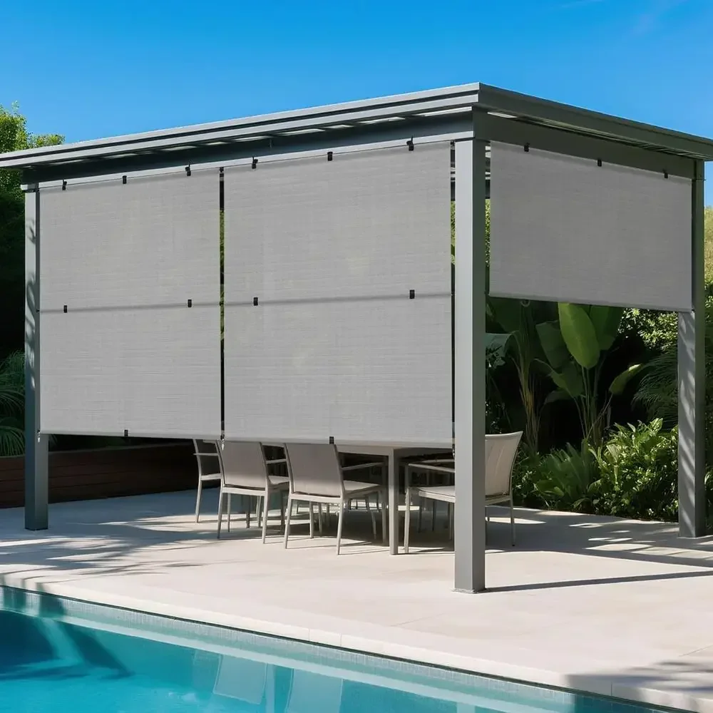 Gray 8ft W x 12ft H Roll-Up Outdoor Shade Fabric with UV Protection for Deck, Pergola, Yard, and Patio