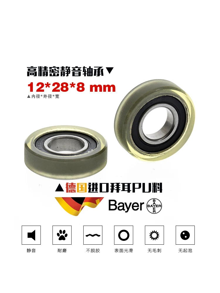 1Pc 12X28X8 Rubber Gecoat Zacht Pu Polyurethaan 6901 Lagergeleidewiel Platte Roller Drukwiel