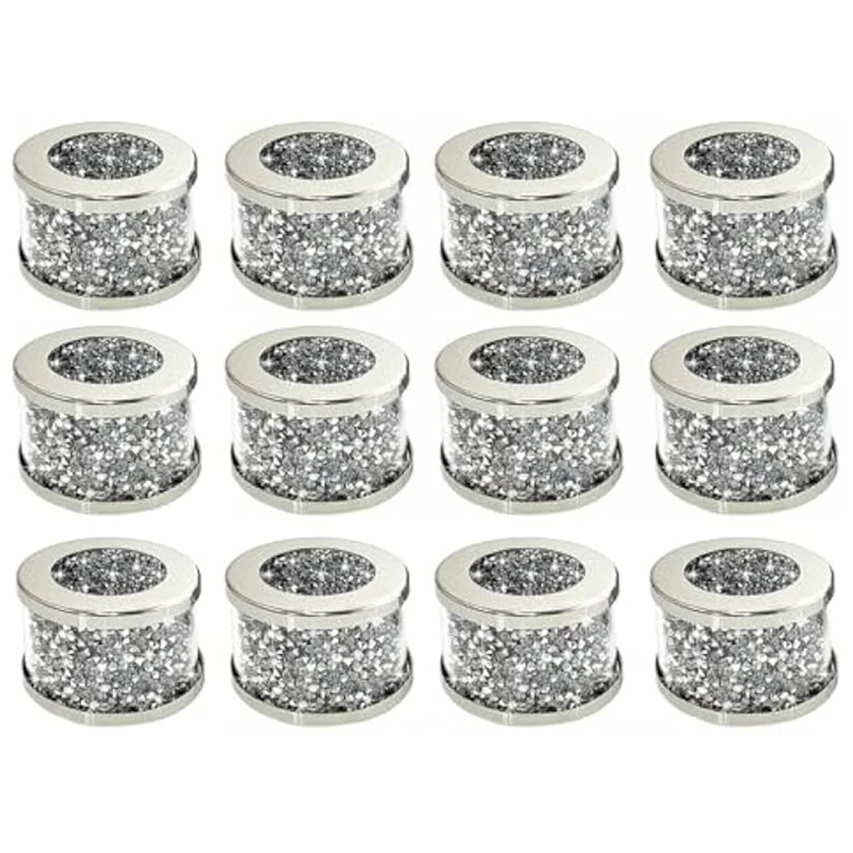 12pcs Crystal Glass Napkin Holder Napkin Rings,Glam Crushed Diamond Table Settings Bling Serviette Buckles Cloth Holder