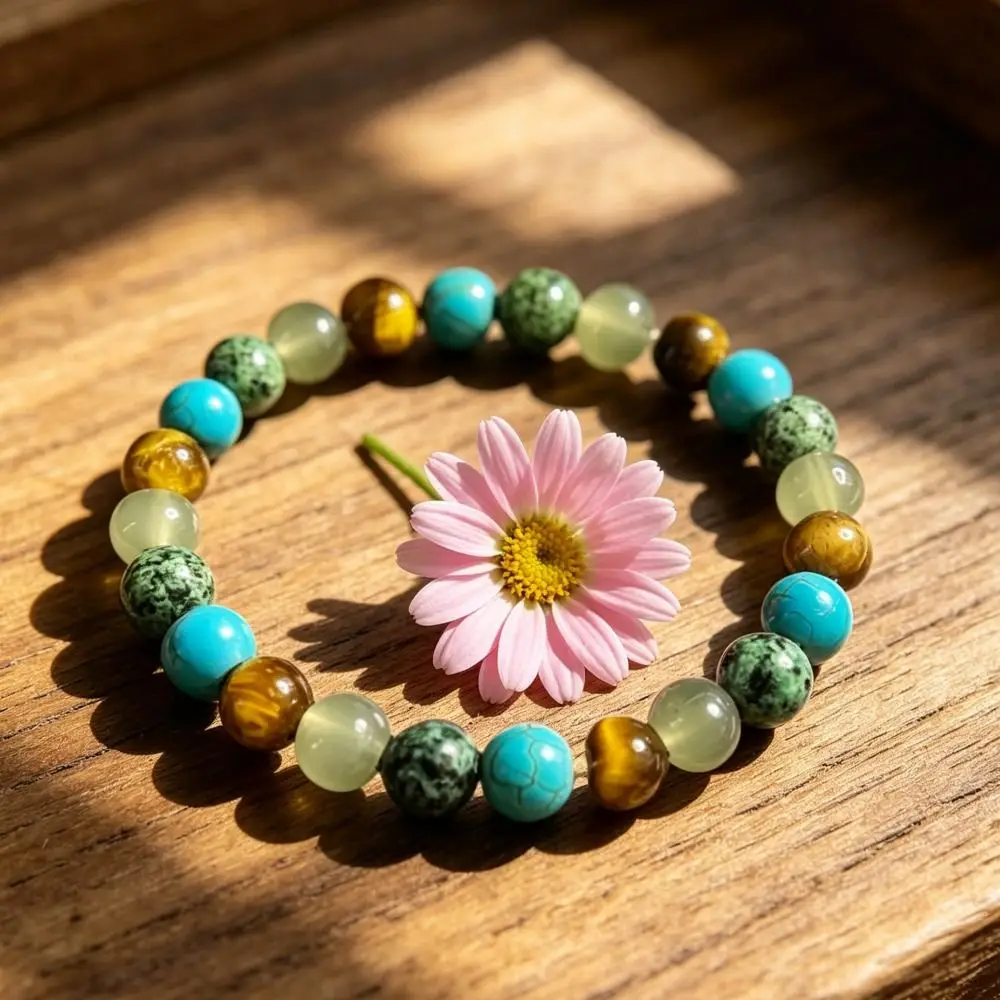 Trendy Vintage Stone Beaded Bracelet Bohemian Patchwork Tiger Eye Stone Hand Elastic Bangles Bracelet for Women Women Men