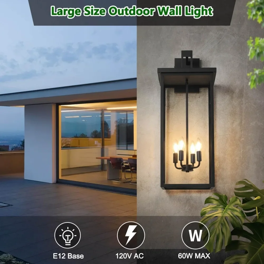 30In Large Size Square Outdoor Wall Lantern, Modern Black Outdoor Light for House Waterproof Porch Lights Outdoor Wall Sconce