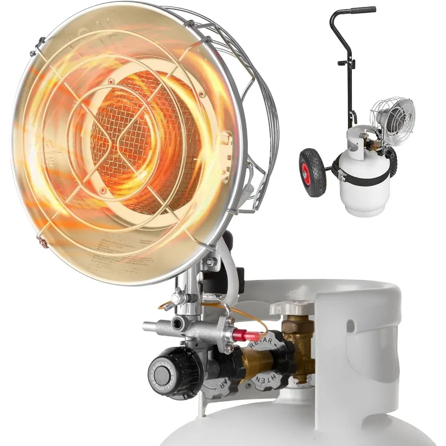 

Portable Propane Tank Top Heater with Trolley for Ice Fishing Hunting and Outdoor Use: 15000 BTU Rapid Heating 180-Degree Infra